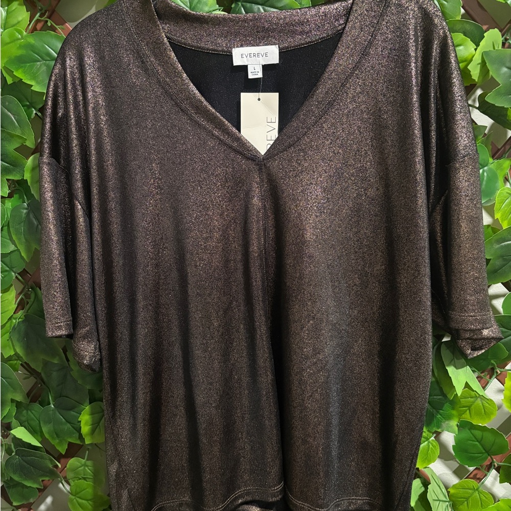 Evereve Shimmering Charcoal Short Sleeve Top